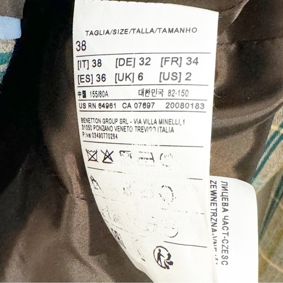 United Colors of Benetton Green Windowpane Plaid Wool Double Breasted Blazer - Picture 6 of 7